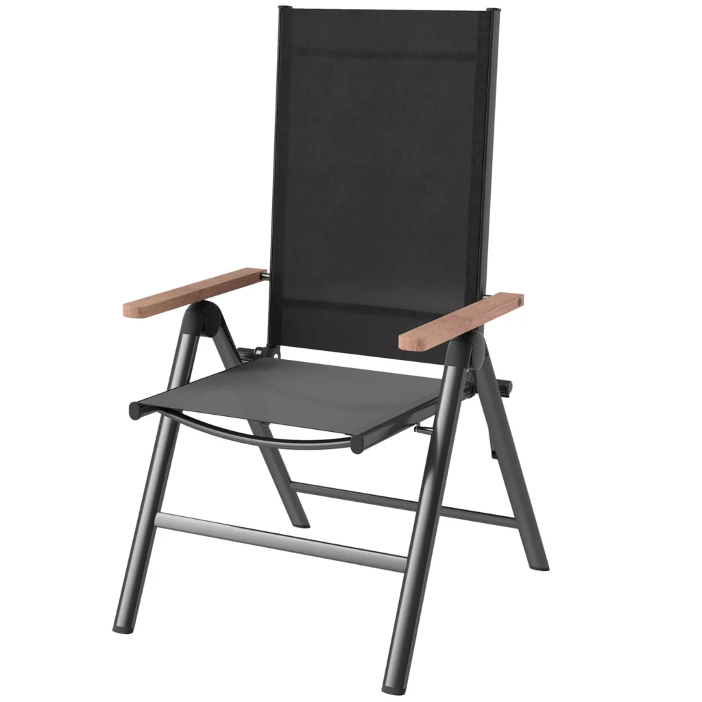 Sulankstoma sodo kėdė su porankiais 120 kg, 60 x 73 x 108 cm, juoda