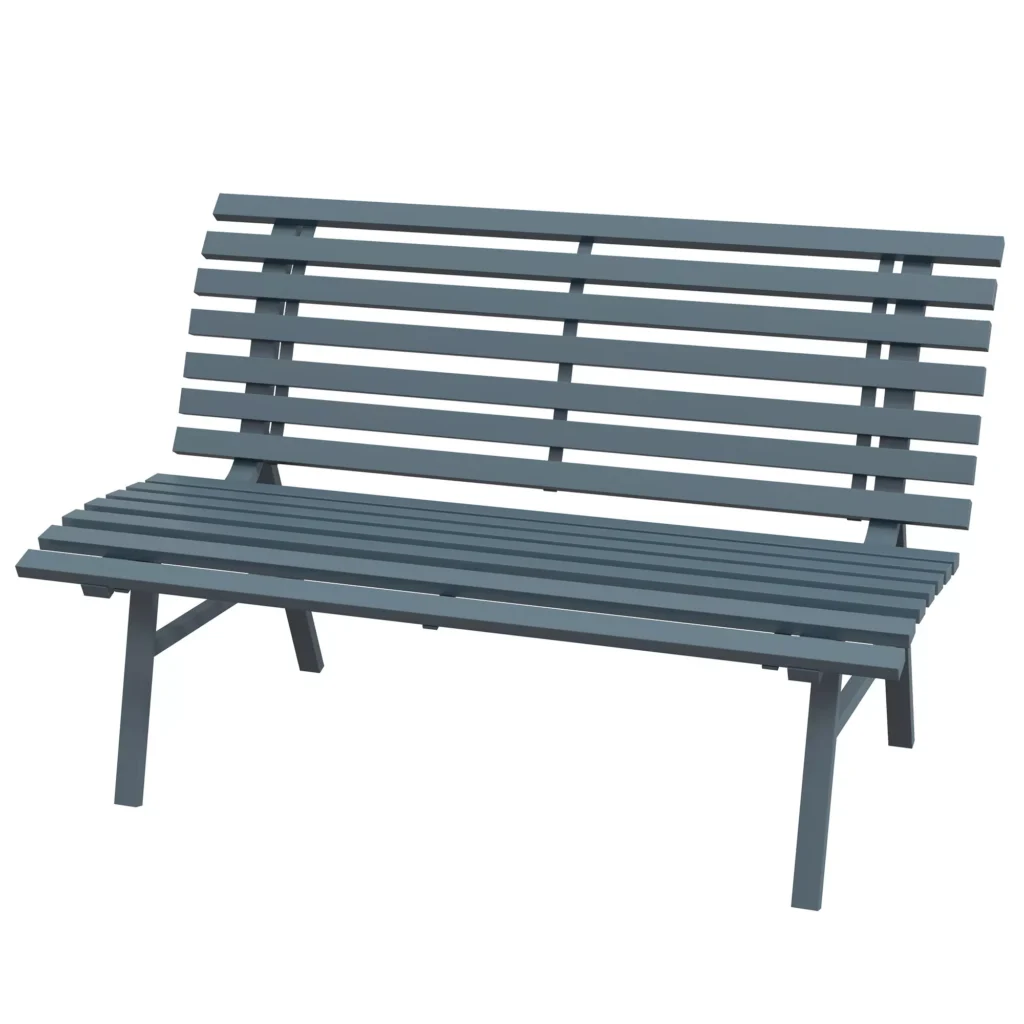 2 vietų lauko suolas iš aliuminio, atsparus atmosferos poveikiui, UV spinduliams iki 240 kg, 123x67x79 cm, mėlynas