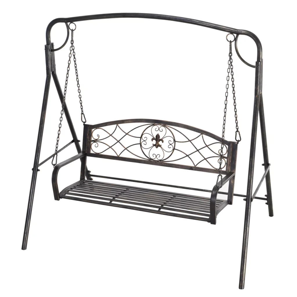 Metalinės sodo sūpynės 2 žmonėms - bronza 167 x 123 x 175 cm