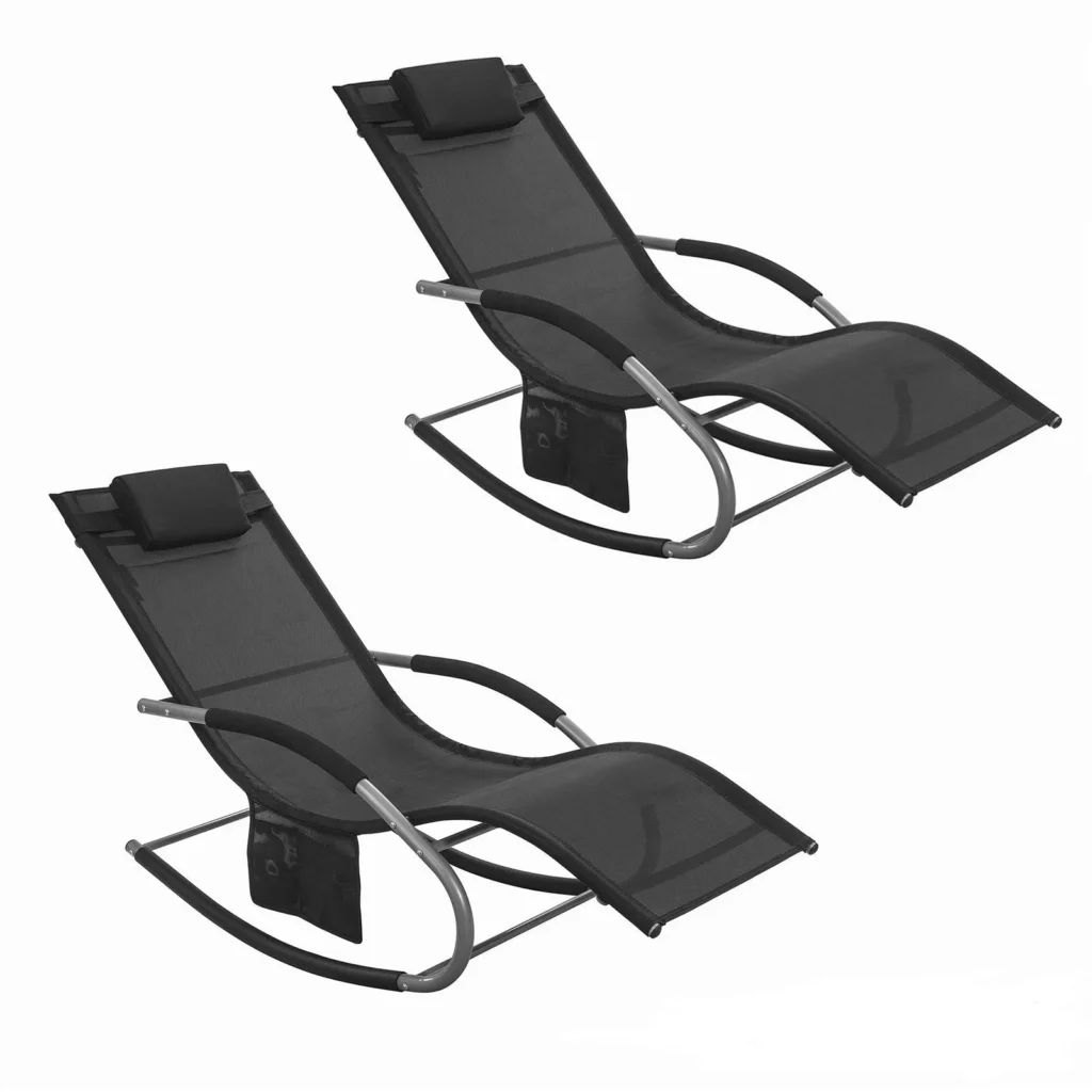 2 x Supamasis Krėslas | Poilsio Kėdė Laukui, 2 Sėdimos Vietos, Juoda