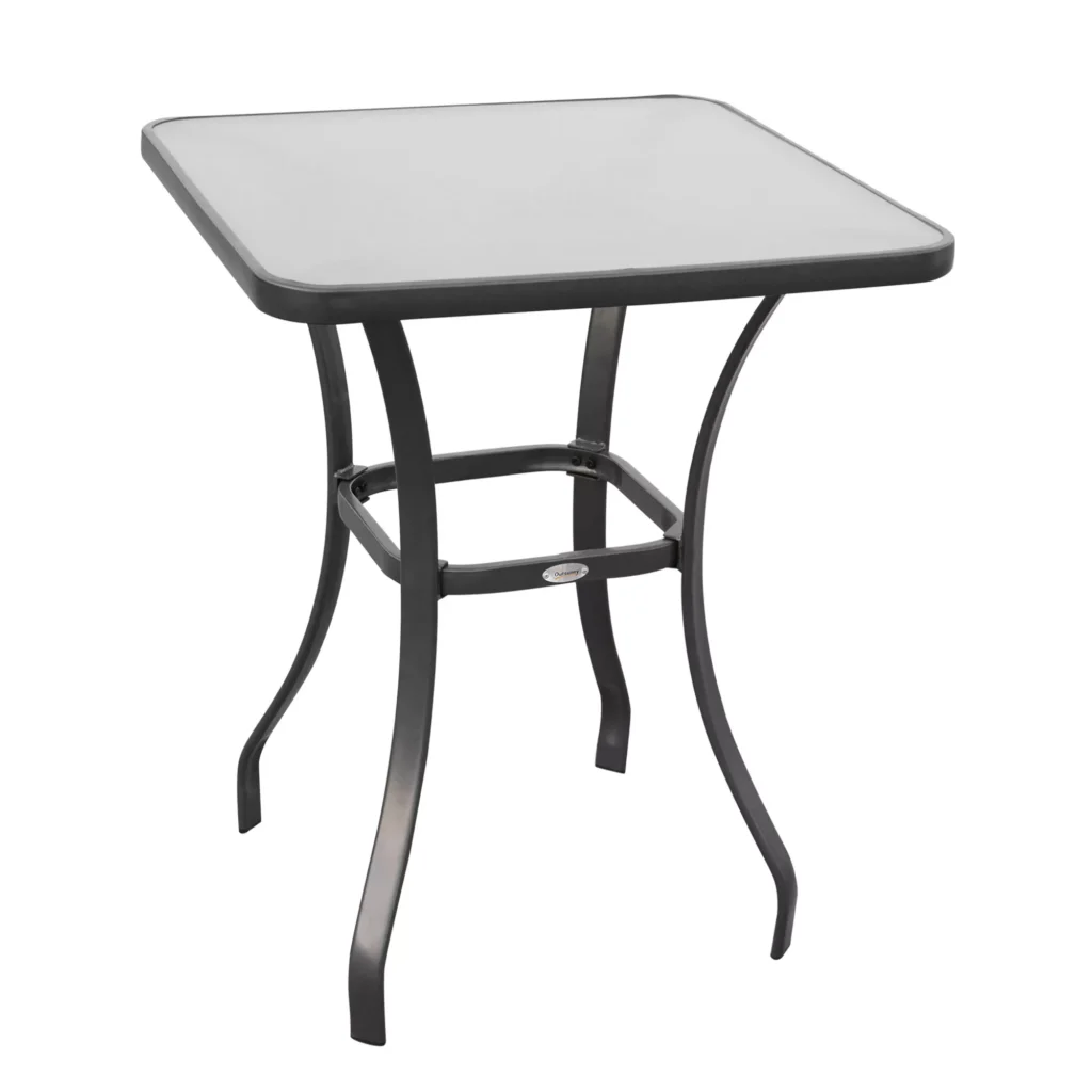 Kvadratinis stiklinis sodo stalas, atsparus oro sąlygoms, juodas 68,5x68,5cm