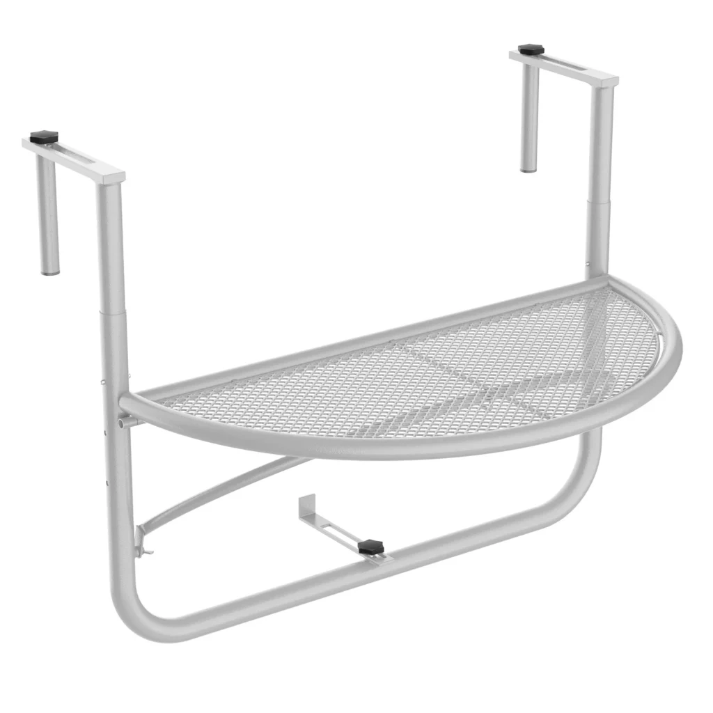 Pakabinamas staliukas balkonui, reguliuojamo aukščio pusapvalis Ø30 cm - balta L60 x W45 x H50 cm