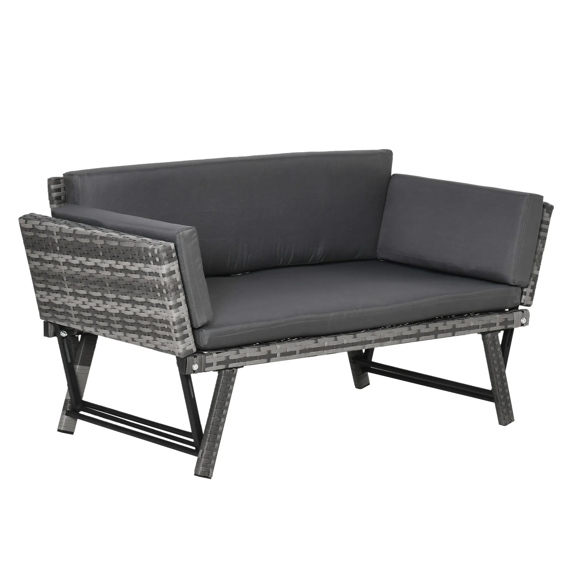 Lauko sofa iš poliratano, atlenkiami porankiai, 129x63x67 cm, pilka