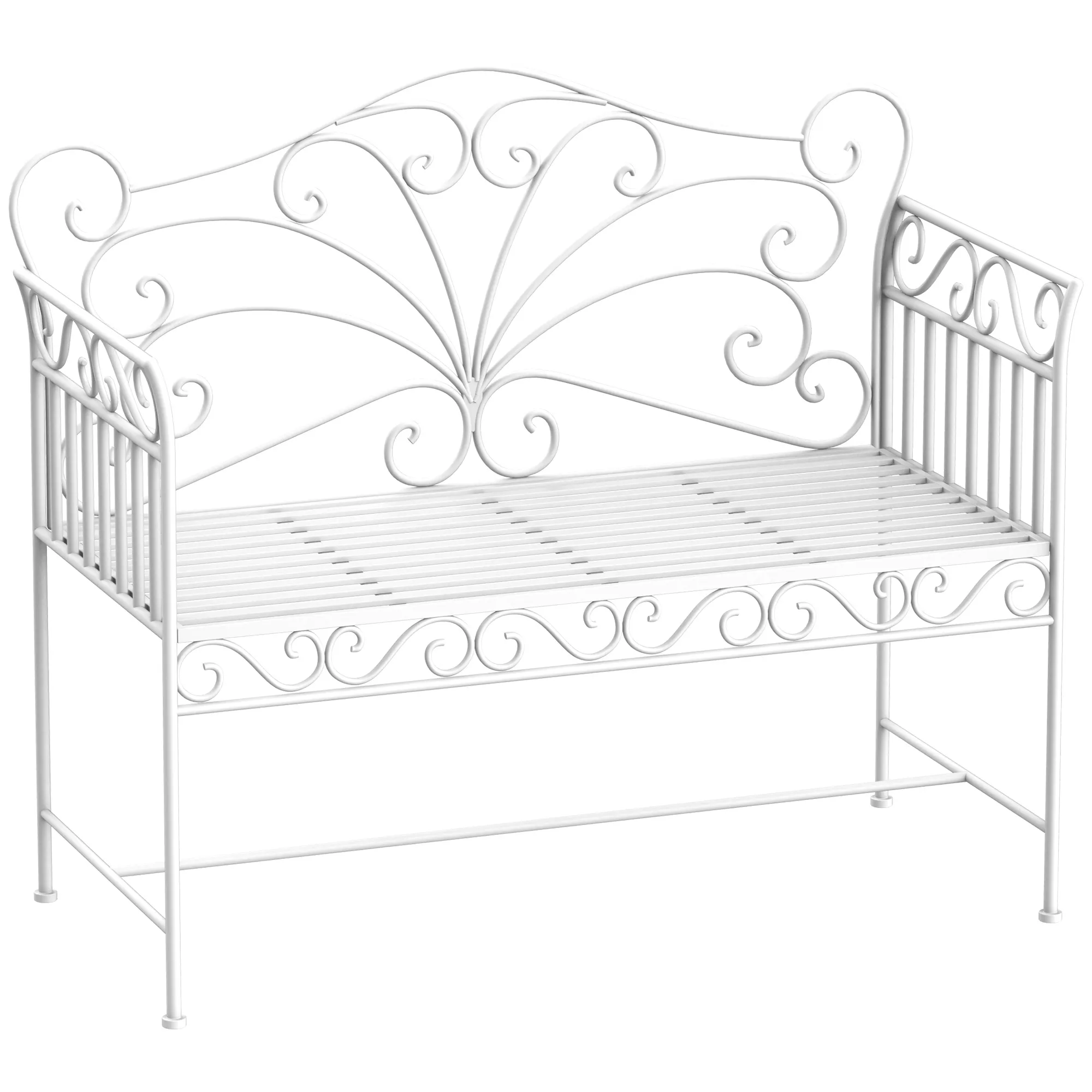 Metalinis sodo suoliukas 2-vietis - baltas 113,5 x 50 x 96 cm