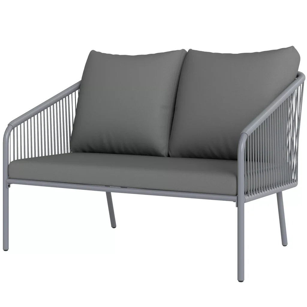 Outsunny sodo sofa su pagalvėmis 2 vietų rotango sofa lauko poilsio sofa balkono sofa rotango sofa sodo poilsio zona polirotango sodo baldai balkono baldai 112 x 72 x 76 cm pilka