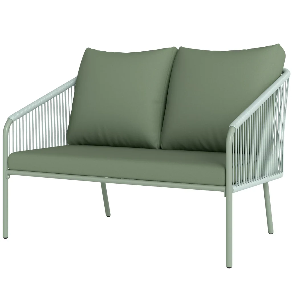 Outsunny sodo sofa su pagalvėlėmis 2 vietų rotango sofa poilsio sofa lauko balkono sofa rotango sofa sodo baldai polirotango sodo baldai balkono baldai 112 x 72 x 76 cm žalia