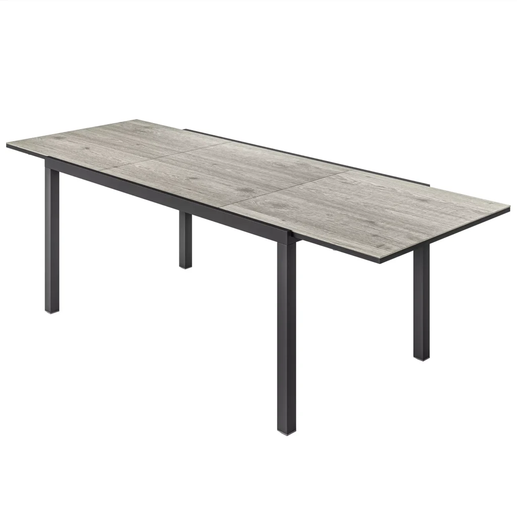 Outsunny Ištraukiamas Sodo Stalas Valgomojo Stalas 6-8 asmenims, 160/240 x 90 cm Aliuminio Balkono Stalas Medžio Išvaizda, Atsparus Oro Sąlygoms Terasos Stalas Lauko Bufeto Stalas Sode, Terasoje, Balkone, Pilka