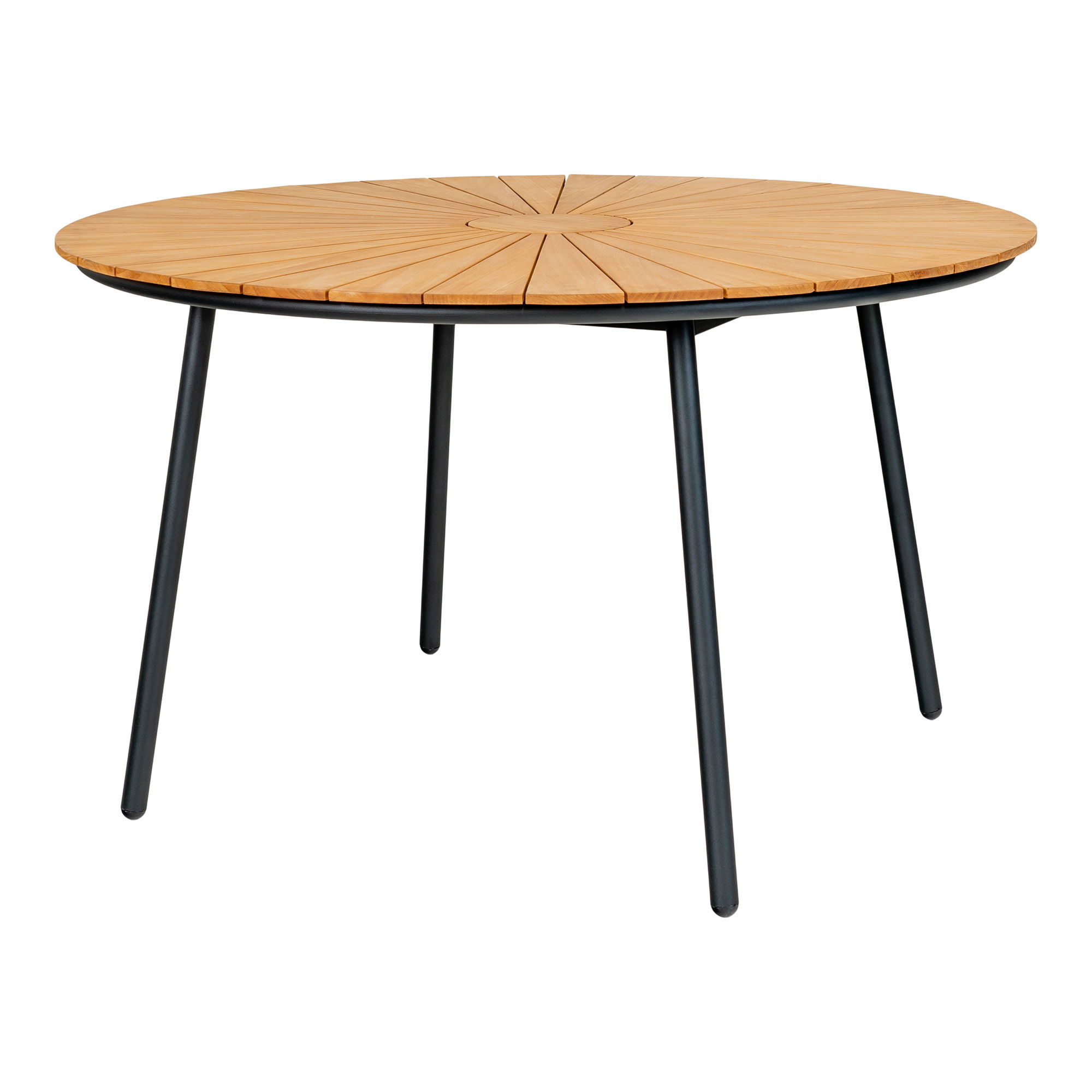 Apvalus tikmedžio lauko valgomasis stalas | 130 x 74 x 130 cm | Juoda | Natūrali medžio