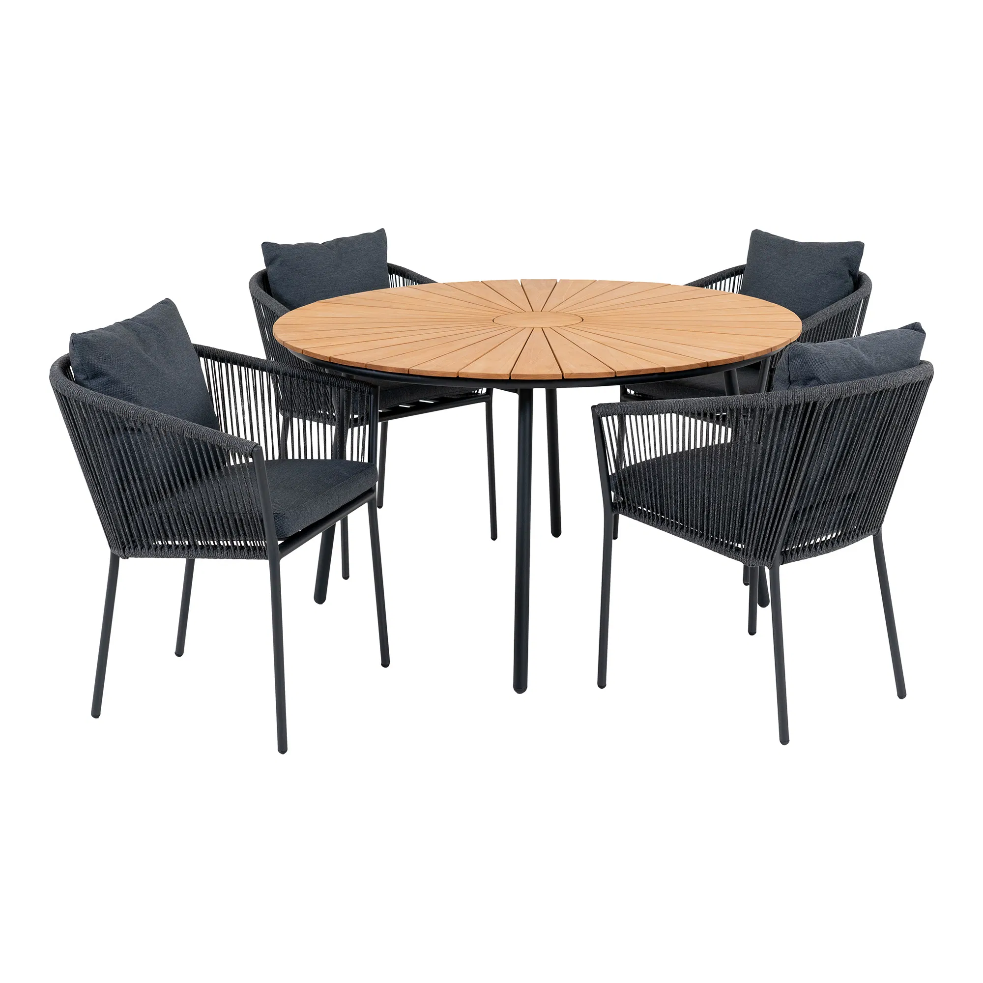 Klivlando ir Salerno lauko baldų komplektas | 59/130 x 74/78 x 62/130 cm | Juoda, Natūrali, Pilka
