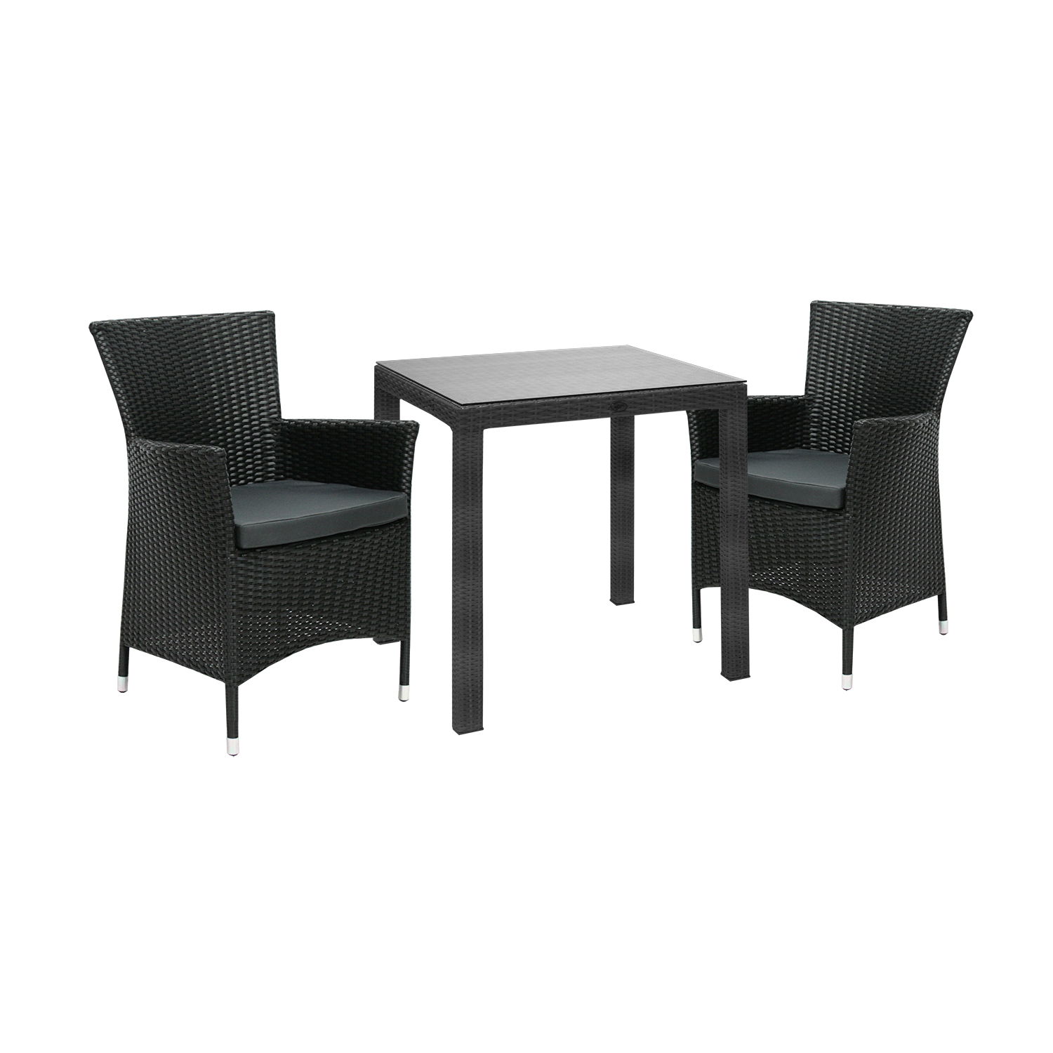 Lauko baldų komplektas WICKER, stalas ir 2 kėdės, juoda