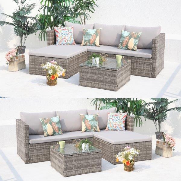 Pintų lauko baldų komplektas, sofa ir staliukas