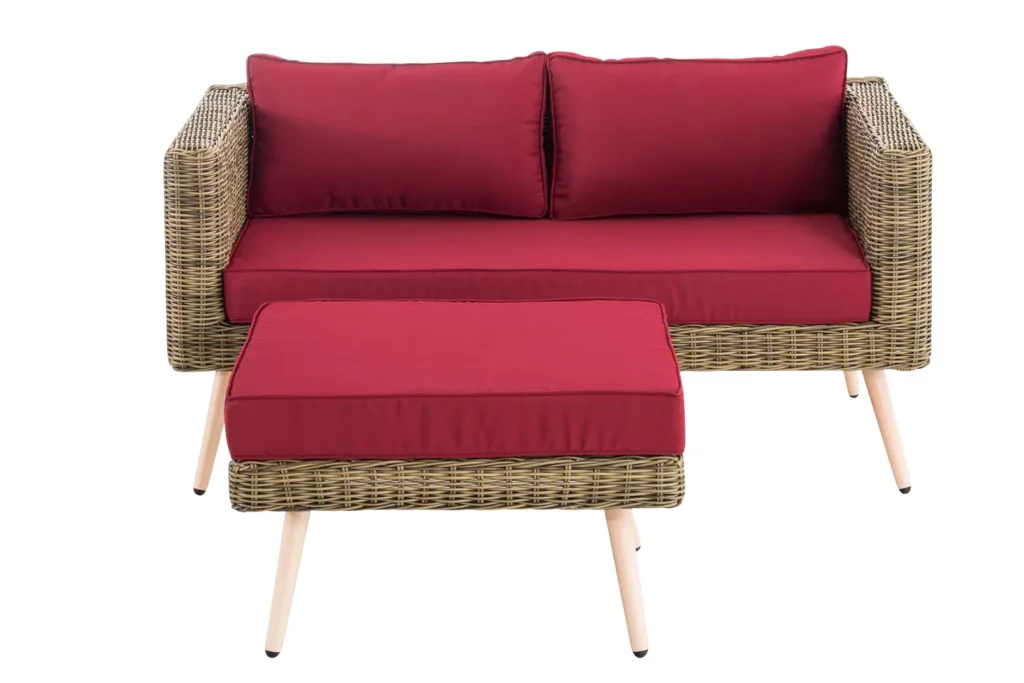 2 vietų sofa "Molde" su kojūgaliu apvaliu rotango batraiščiu "natura" 45 cm (šviesiai ruda)