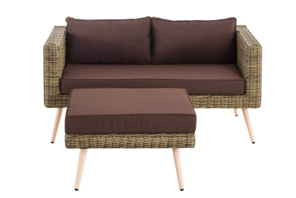 2 vietų sofa "Molde" su kojūgaliu apvaliu rotango minkštasuoliu 40 cm (šviesiai ruda)