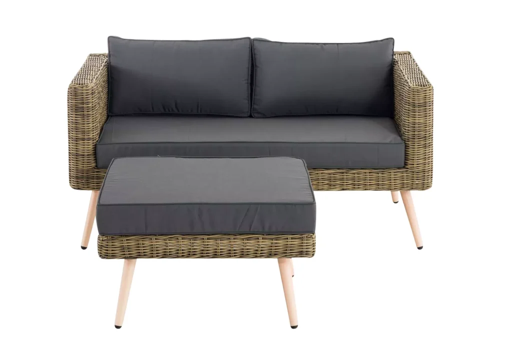 2 vietų sofa "Molde" su kojūgaliu apvaliu rotango batraiščiu "natura" 45 cm (šviesiai ruda)