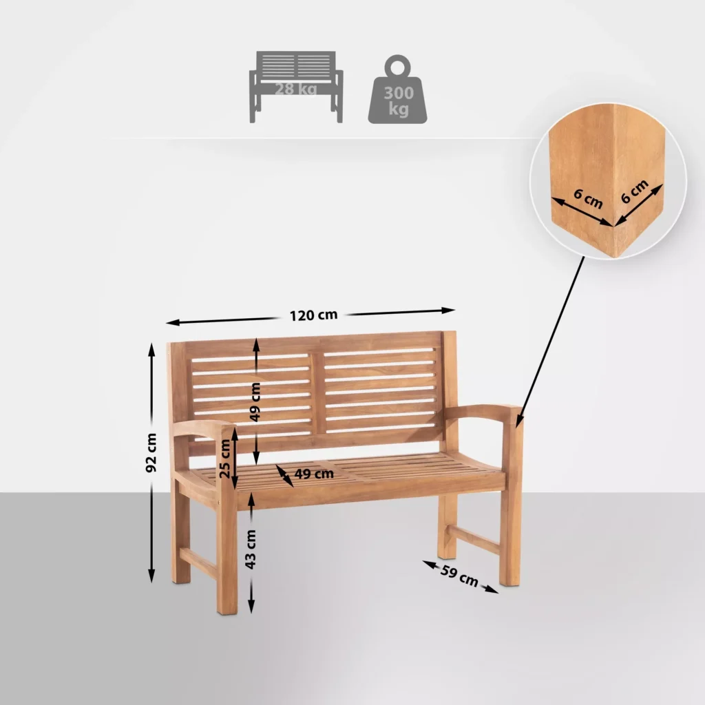 120 cm ilgio tikmedžio suolas "Halden" su dangčiu