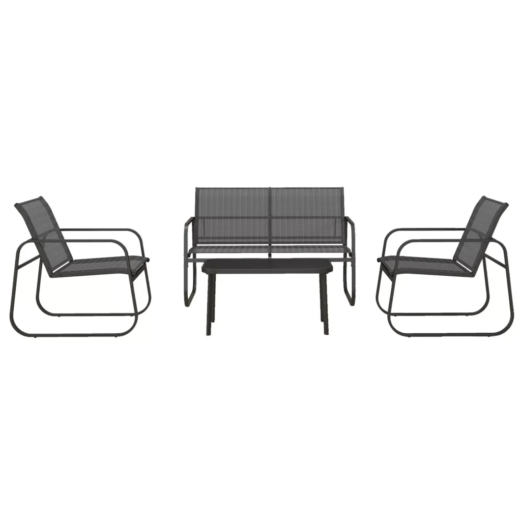 Lauko baldų komplektas iš 4 dalių, su 1 dviviete sofa, 2 kėdėmis, 1 kavos staliuku