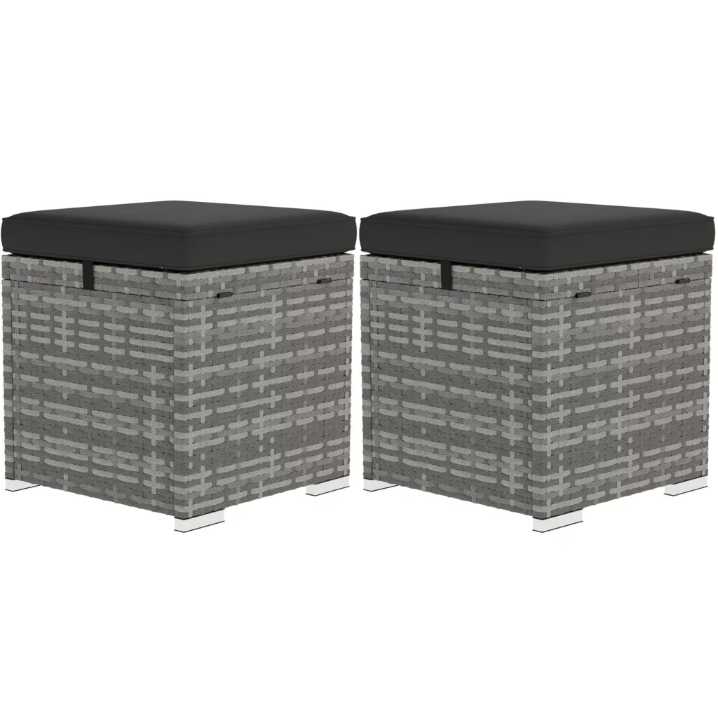 2 rotango lauko pufų komplektas 120 kg, 40x40x41cm, tamsiai pilka