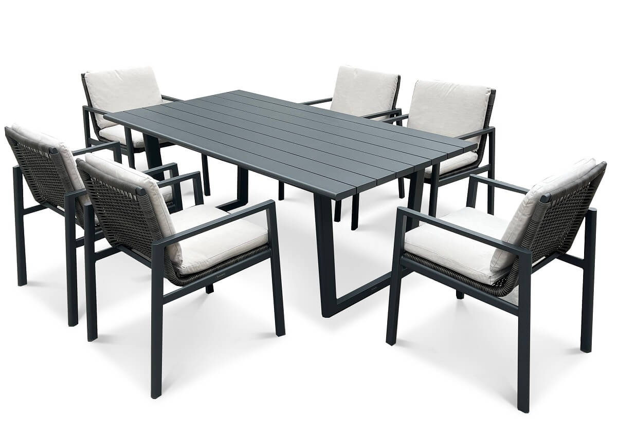 Lauko baldų komplektas Lotus Dining 6+1, Dark Grey