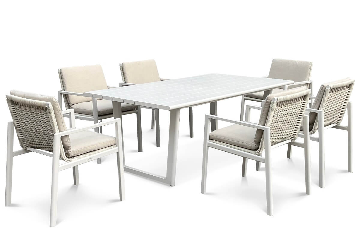 Lauko baldų komplektas Lotus Dining 6+1, White