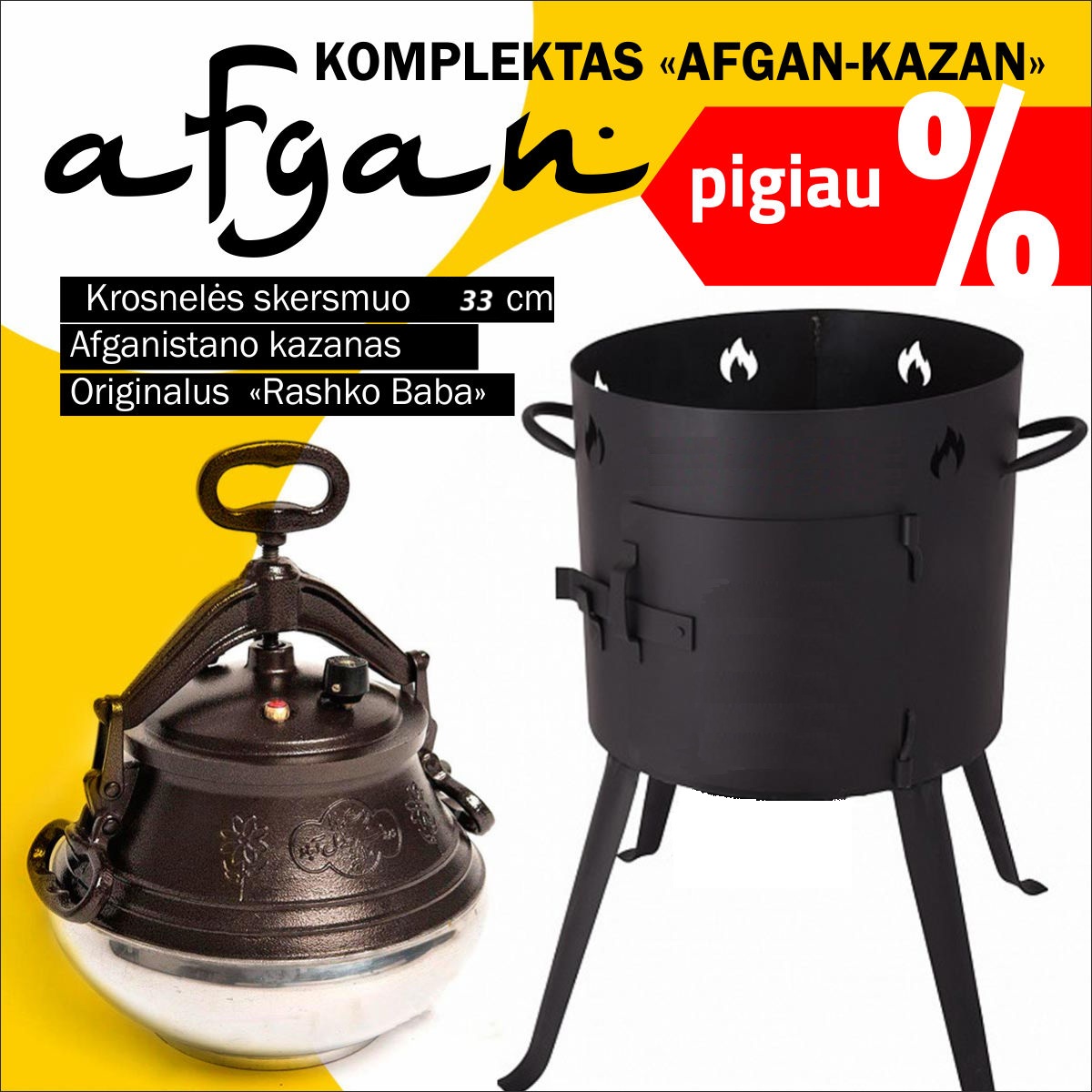 Komplektas «AFGAN-KAZAN» Afganistano kazanas (30L) ir krosnelė