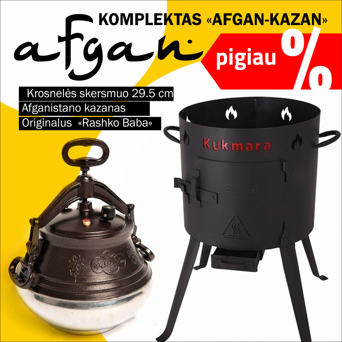 Komplektas «AFGAN-KAZAN» Afganistano kazanas (15L) ir krosnelė