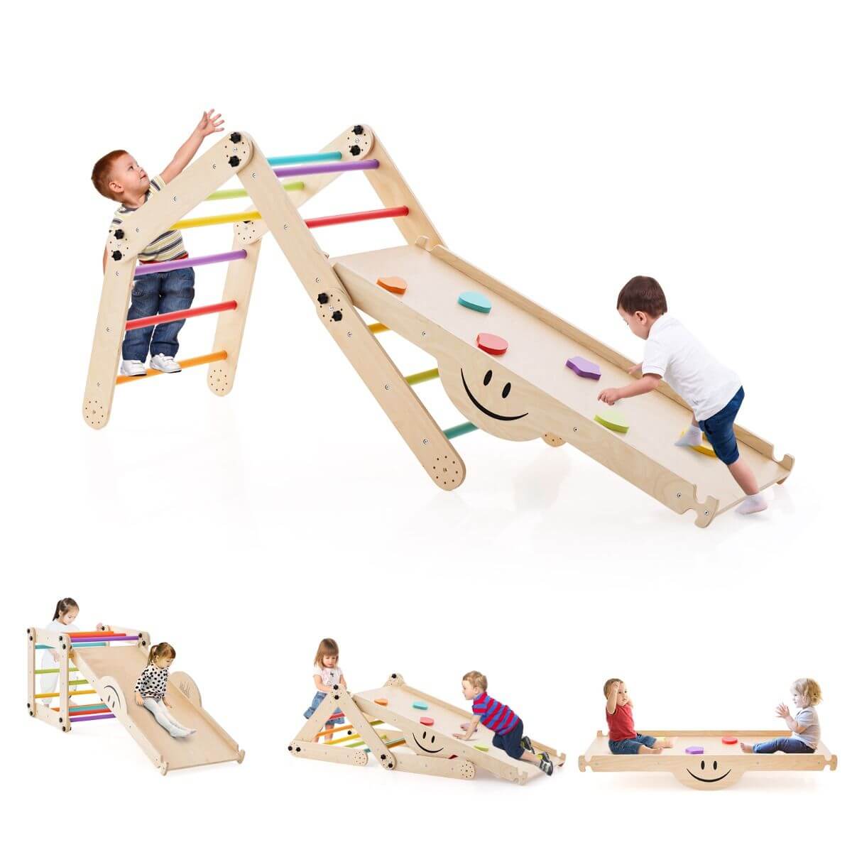 Didelė 5 viename Medinė Laipiojimo Žaidimų Aikštelė Montessori, 180 × 80 cm, 1315