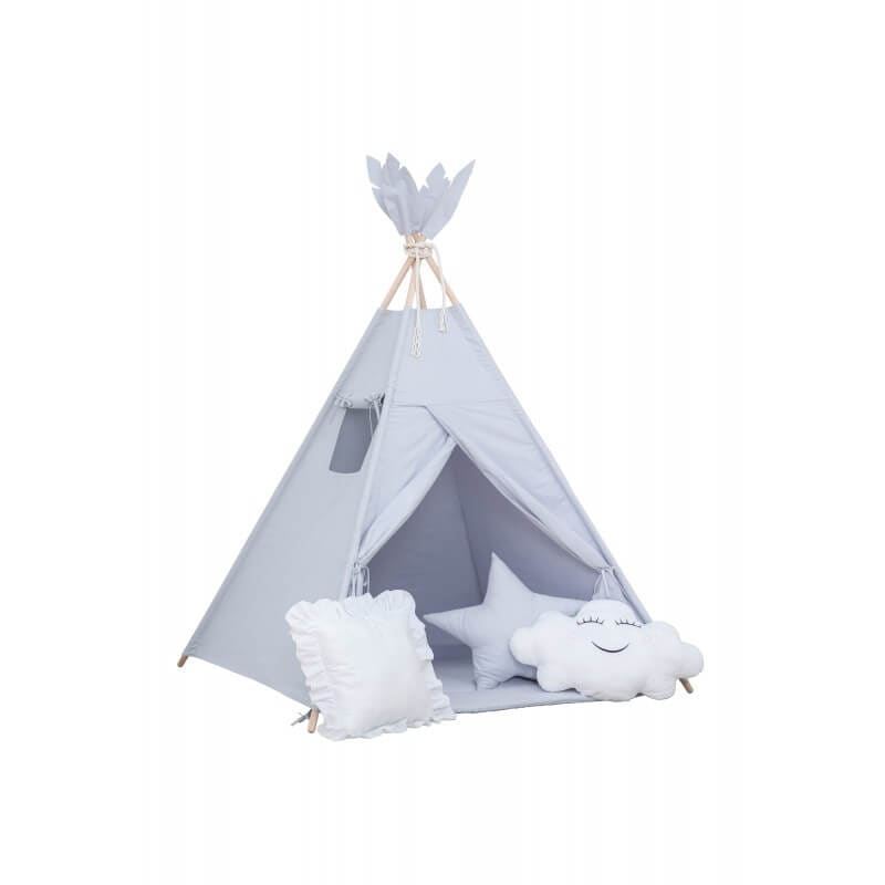 Tipi Palapinė Vaikams Su Langu Ir Plunksnomis Pilka Spalva 180 cm
