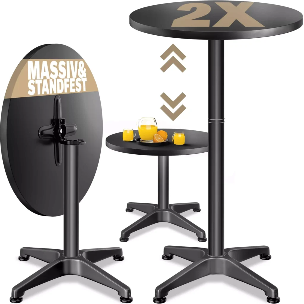 Baro stalas 2in1 komplektas, 2 vnt., juodas, 60cm, aukščio reguliavimas, sulankstomas