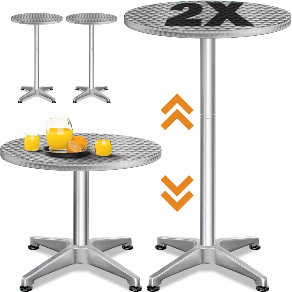 Baro stalo komplektas, 2 vnt., sidabro aliuminis, Ø60cm, reguliuojamas aukštis