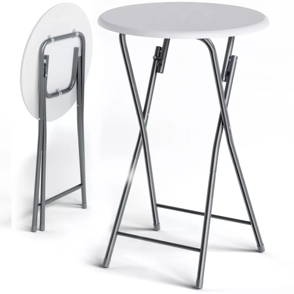 Baro stalų komplektas, 2 vnt., baltos medienos imitacija, 60 cm, sulankstomi