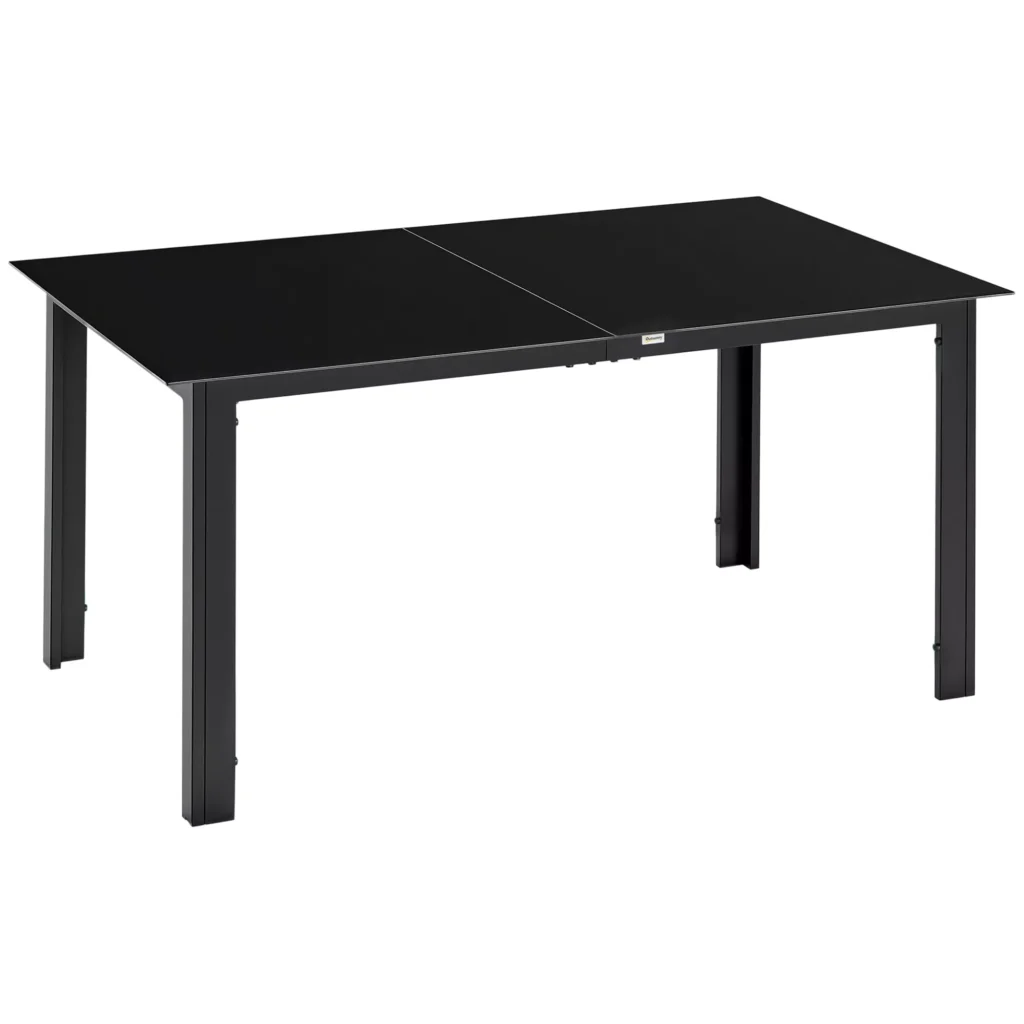 Sodo valgomojo stalas 6 asmenims, terasos stalas su stikliniu stalviršiu - juodas 150 x 90 x 74 cm