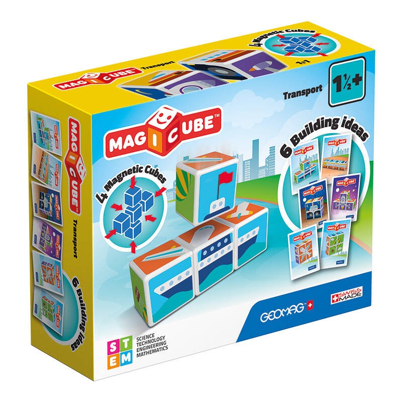 Magnetinės plytos Magicube Spausdintas transportas + kortelės 7 elementai GEOMAG GEO-122