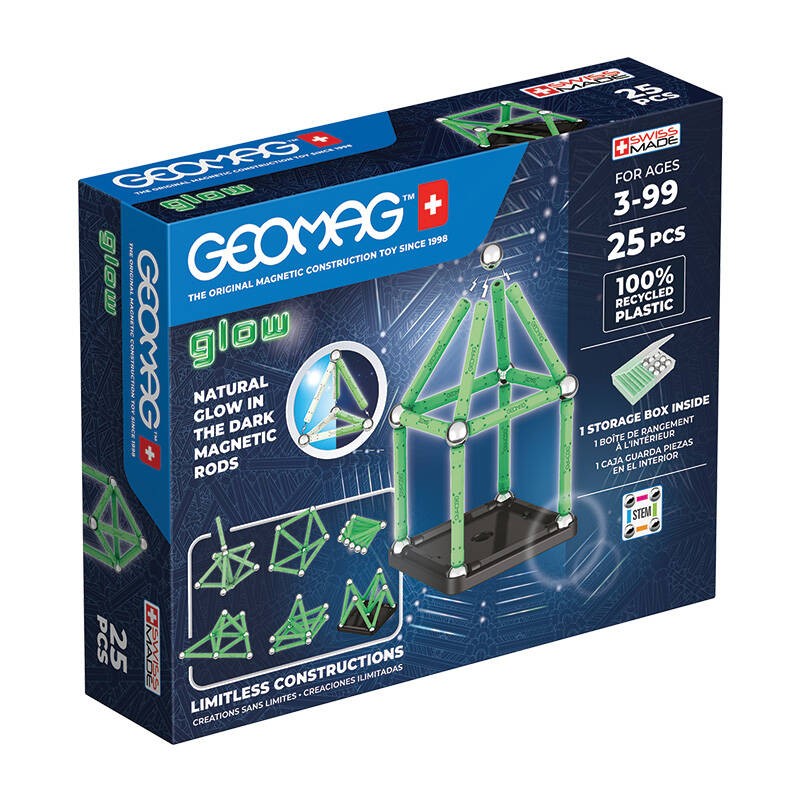 Švytinčios perdirbtos 25 dalių GEOMAG GEO-328 magnetinės plytos