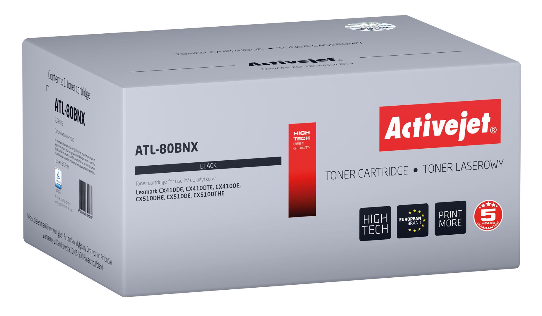 Activejet toneris ATL-80BNX (pakaitinis Lexmark 80C2HKE, Supreme; 4000 puslapių; juodas)