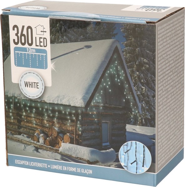 Kalėdinė girlianda varvekliai 360 LED, 12 metrų, balta