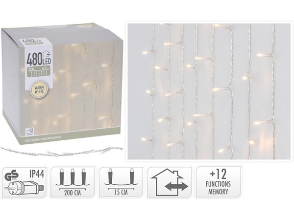 Elektrinė girlianda - varvekliai 480 LED 2 m, šiltai baltos spalvos