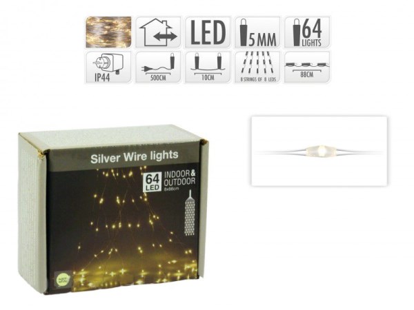 Elektrinė girlianda 64 LED 8 x 88 cm, šiltai baltos spalvos