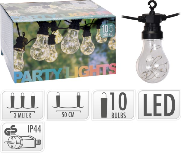 Elektrinė girlianda PARTY LIGHTS 10x8 LED 7,5 m, šiltai baltos spalvos