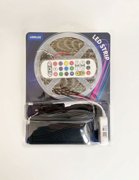 LED juostos rinkinys su maitinimo šaltiniu ir valdikliu, 5m, 60LED/m, 14.4W/m, 12Vdc, RGB IC skaitmeninė, IP65, TUYA WI-FI