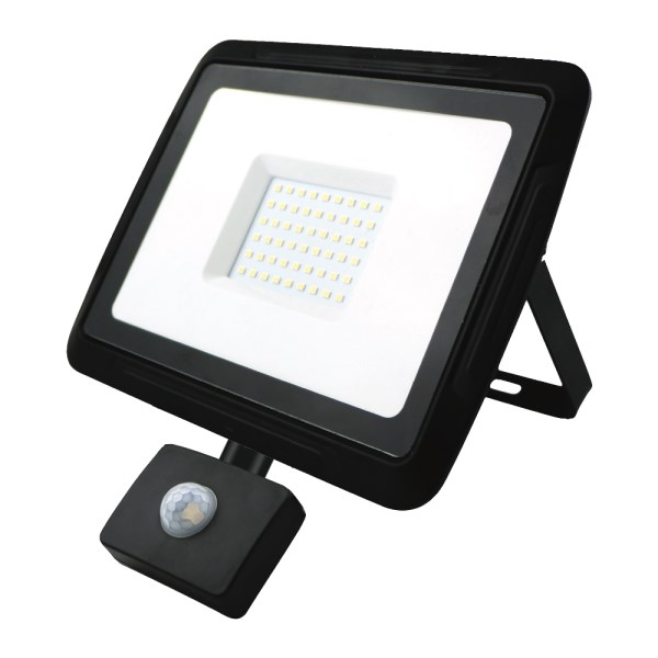 LED prožektorius su judesio davikliu 50W, 4000K, IP65, 80lm/W