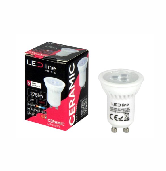 Lemputė LED line, GU11 230V 3W 330lm 38°, neutraliai balta, 4000K, keramikinė