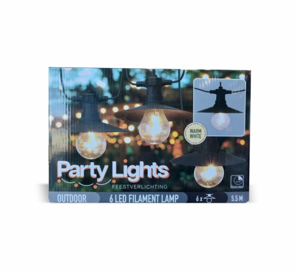 Elektrinė girlianda PARTY LIGHTS 6 LED 5,5 m, šiltai baltos spalvos
