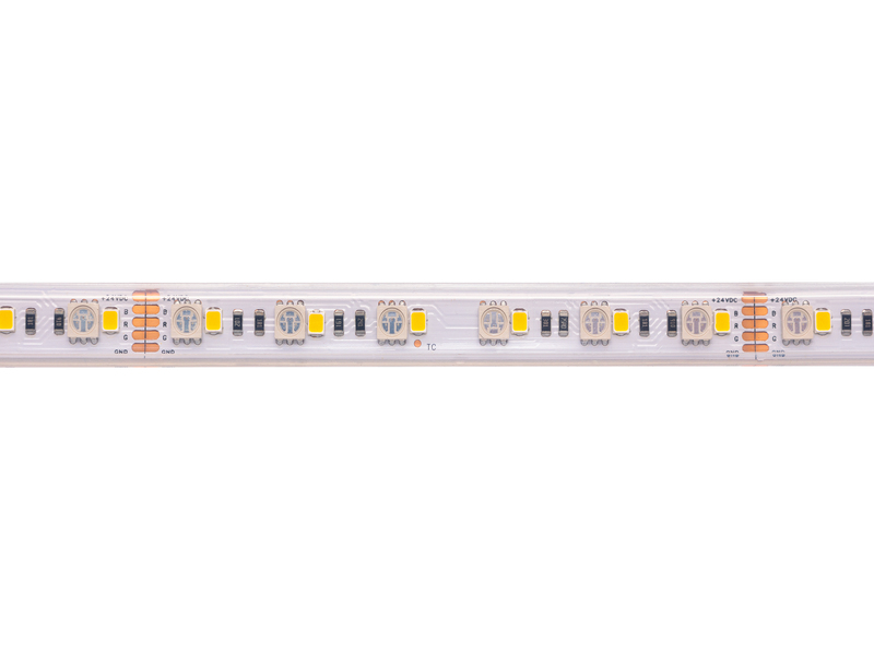 LED juosta 24V 19.2W/m hermetiška T formos IP67, RGB+WW, padidinto efektyvumo, PREMIUM AKTO