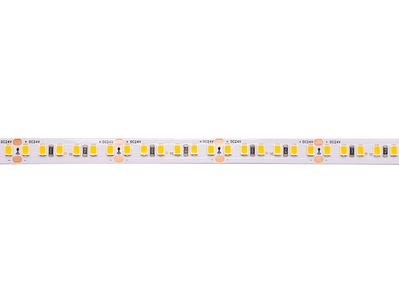 LED juosta 24V 9.6W/m nehermetiška IP20 šiltai balta 3000K 168LED/m, Samsung SMD, 120lm/W, PLUS AKTO