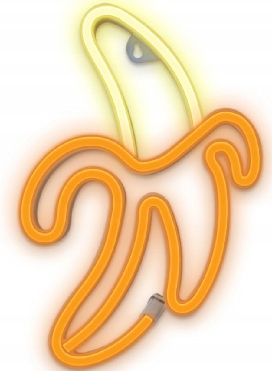 LED NEON dekoracija BANANAS, balta-geltona, 5V USB/3xAA