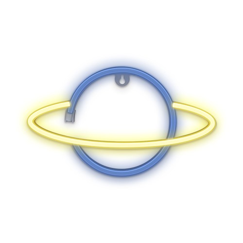 LED NEON dekoracija SATURNAS, geltona-mėlyna, 5V USB/3xAA
