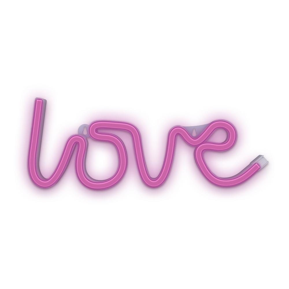 LED NEON dekoracija LOVE, rožinė, 5V USB/3xAA