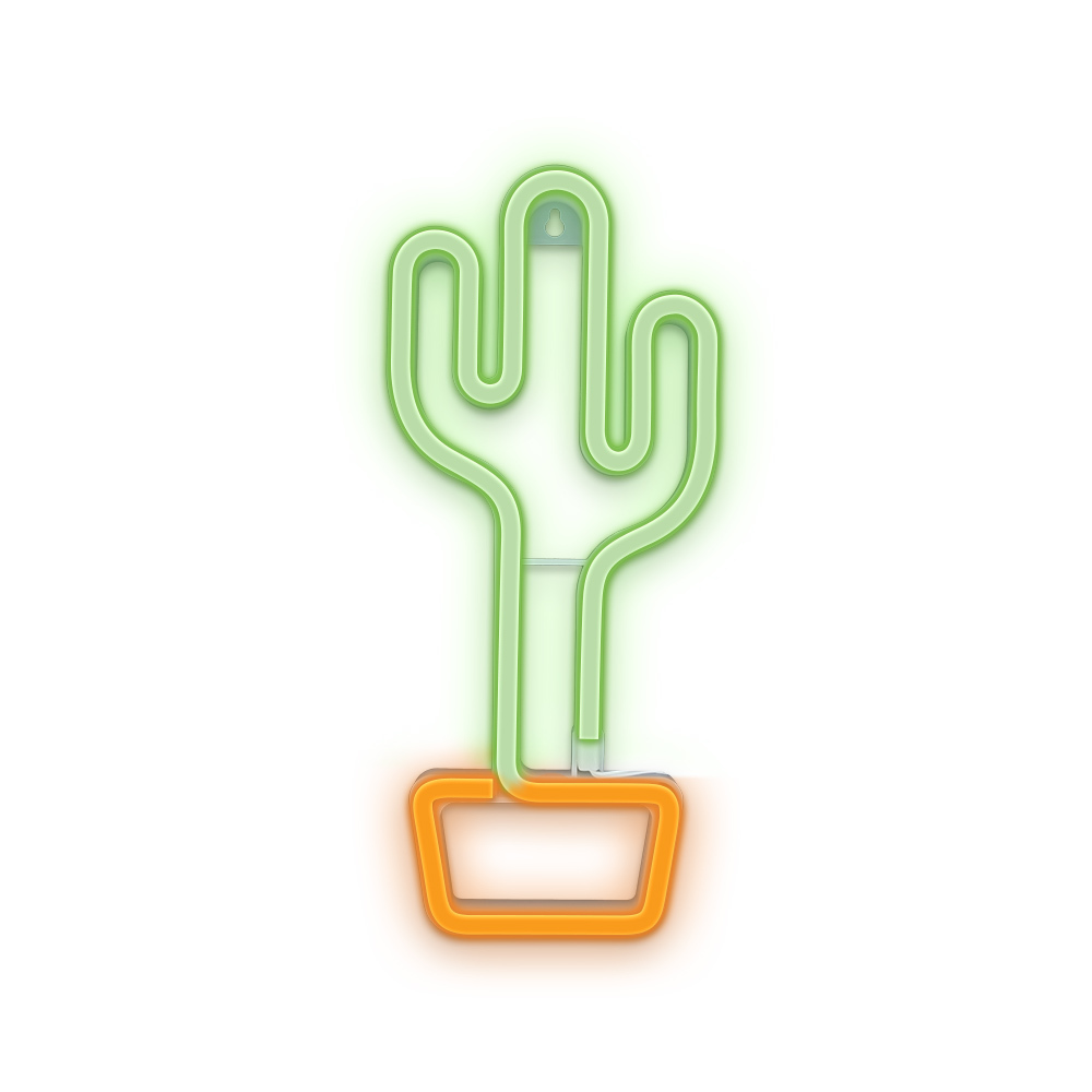 LED NEON dekoracija KAKTUSAS, oranžinė-žalia, 5V USB/3xAA