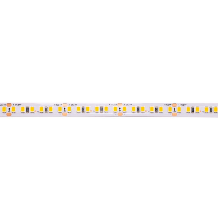 LED juosta 24V 9.6W/m nehermetiška IP20 šiltai balta 3000K 168LED/m, Samsung SMD, 120lm/W, PLUS AKTO