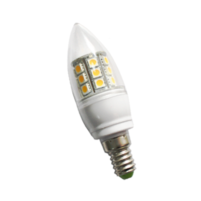 LED Lemputė E14 3.8W 220V su 24 SMD 5050 LED su stikliuku